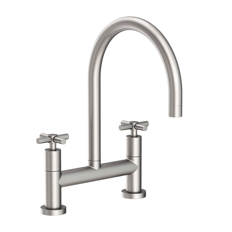East Linear Kitchen Bridge Faucet, Stainless Steel, Knob/Cross handle