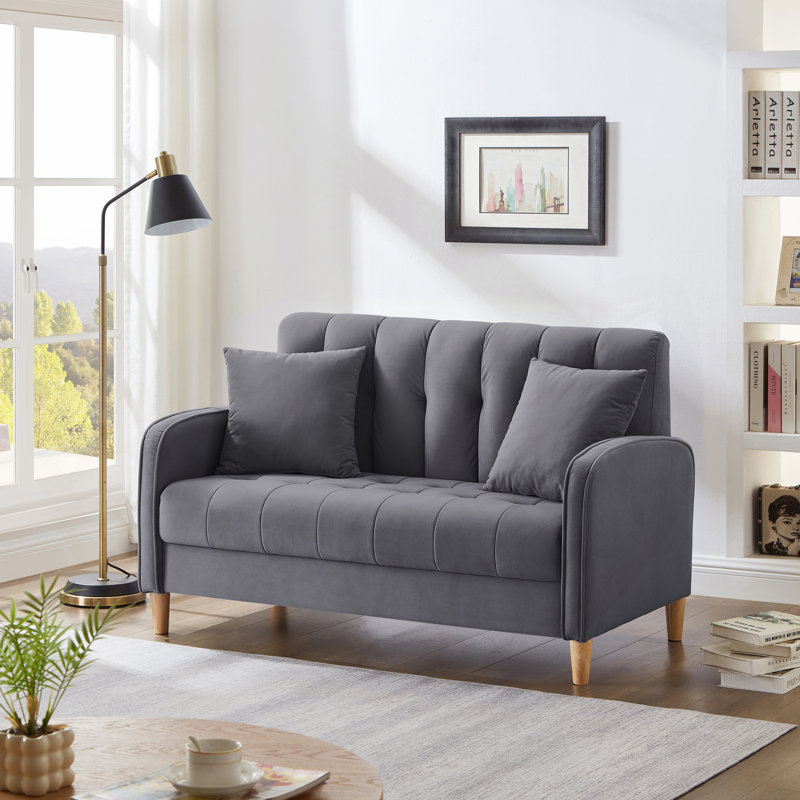 Charming Velvet Tufted Loveseat for Compact Living Spaces, Enhancing Comfort and Style, Grey