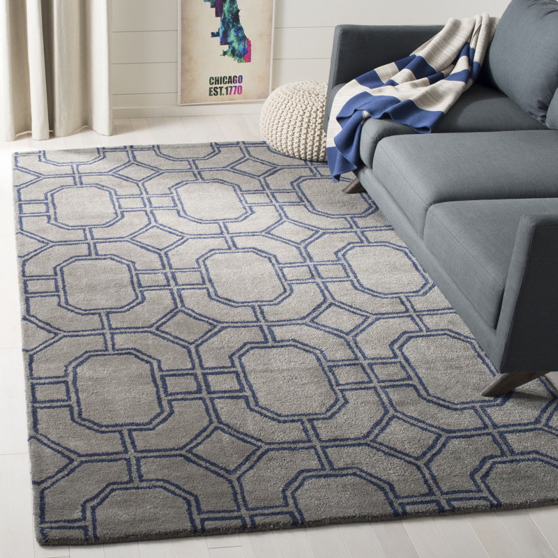 Tapis gris / bleu foncé en laine touffeté à la main Deedre, Rectangle 3 pi 6 po x 5 pi 6 po