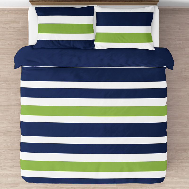 Navy and Lime Green Striped Twin Microfiber Comforter Set