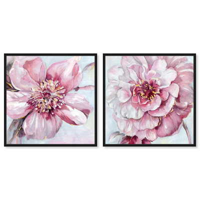 «Blush Pink Floral Art», ensemble de 2 impressions sur toile par 