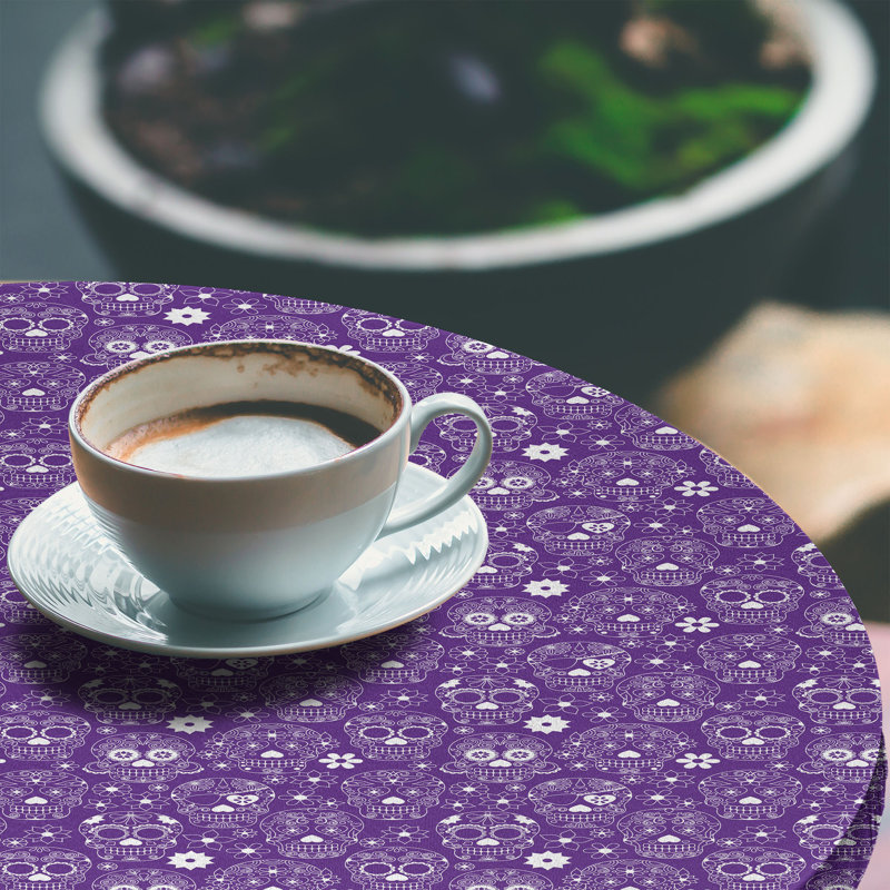 Bungalow Rose Bones Fitted Round Tablecloth Violet and White, 51.97" Round