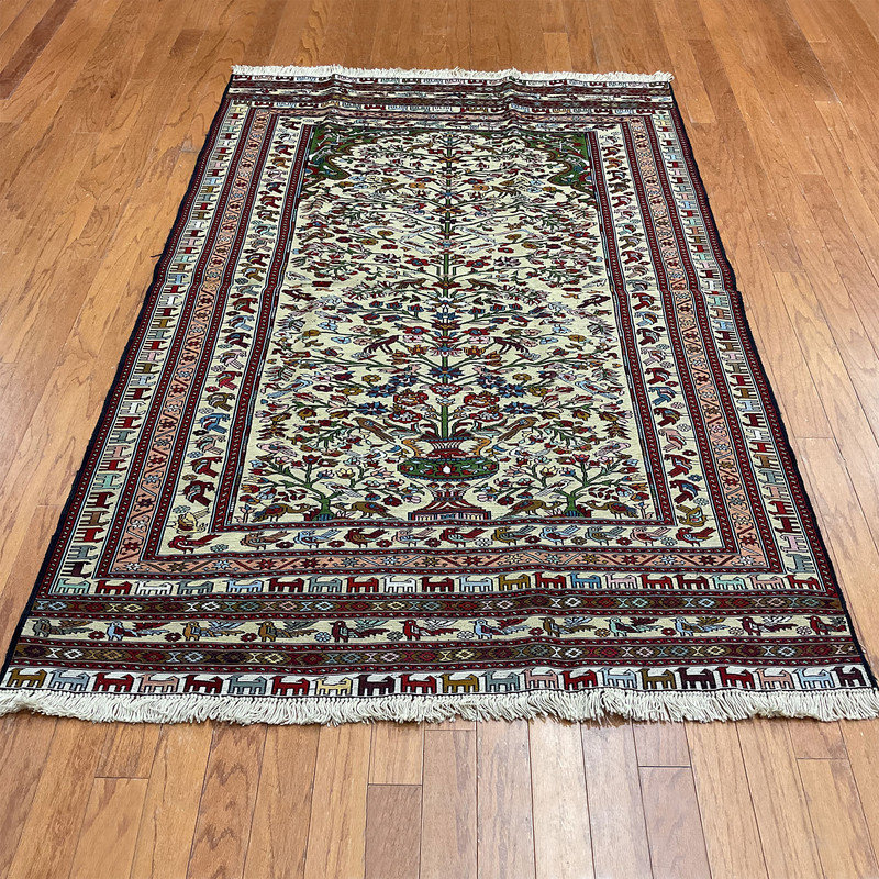 Tapis beige / rose / vert en laine 4 pi 4 po x 6 pi 3 po Southwestern