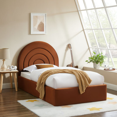 Solana Arched Performance Velvet Twin Platform Bed In Rust