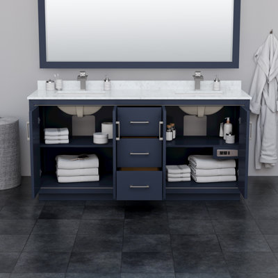 Meuble-lavabo double autoportant avec plateau en marbre de culture 72 po Icon