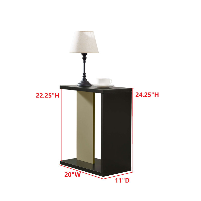 Table d'appoint moderne Meinte pour canapé Snack et ordinateur portable avec plateau en bois manufacturé, structure en métal, haut contemporain 24 po - noir et poivre citron