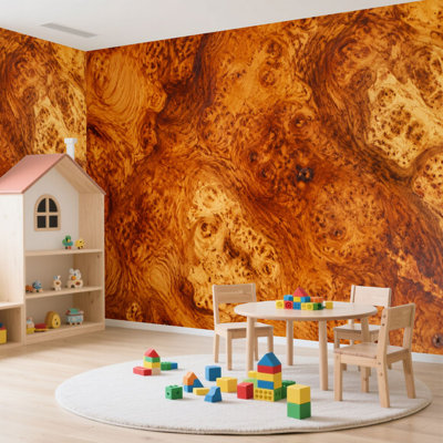 Papier peint adhésif autocollant amovible en bois de ronce Afzelia naturel pour papier peint pour salon H 100 po x l 144 po
