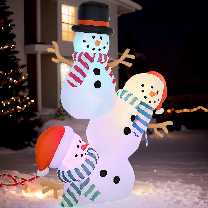 Décoration festive pour la cour: bonhommes de neige empilés de 8,2 pi avec lumières