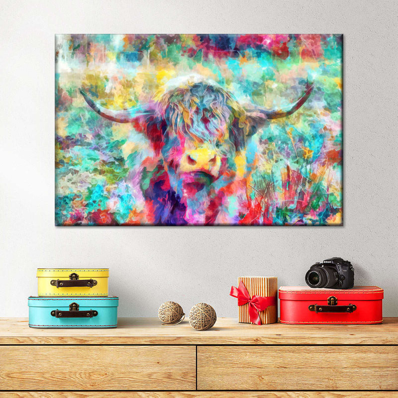 " Colourful Highland Cow ", 32" H x 48" W x 1.25" D