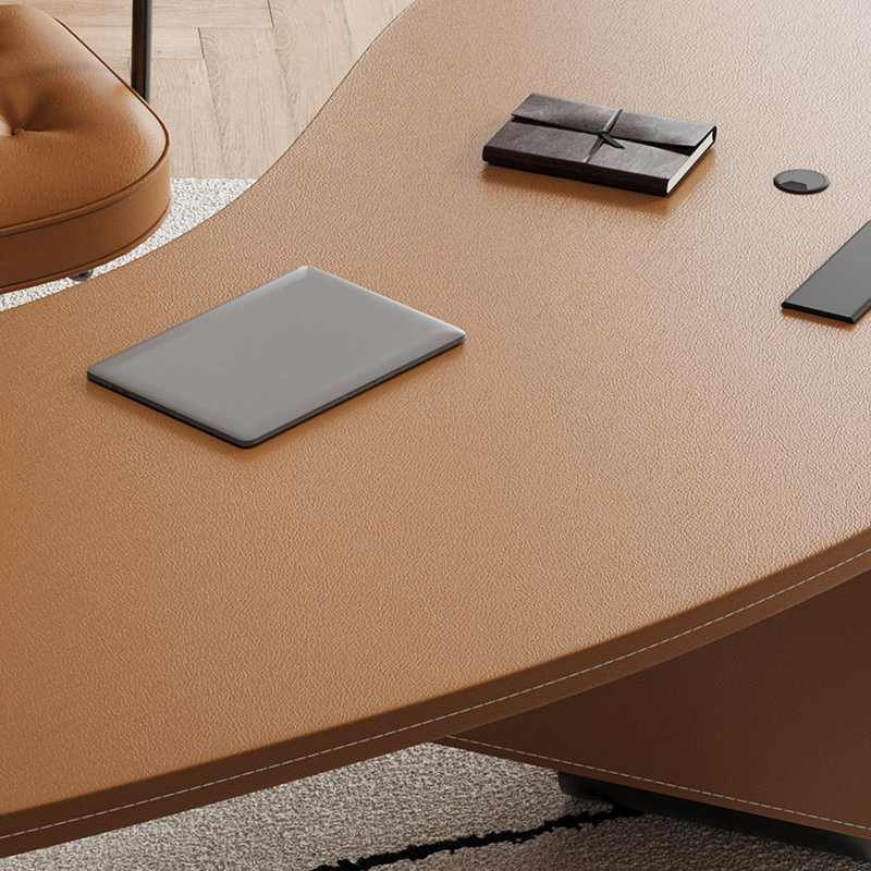Bureau à 2 tiroirs brun noisette + bois massif noir + fer + acrylique + Barenia, H 29,53 po x l 86,61 po x P 30,31 po