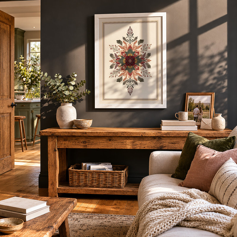 Mandala Botanical - Framed Print, A3 - 42.0 x 29.7 cm, White