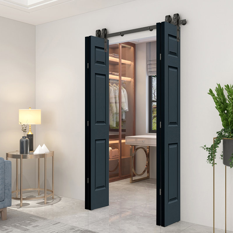 Paneled MDF Composite Double Bifold Barn Doors with Installation Hardware Kit, Charcoal Gray