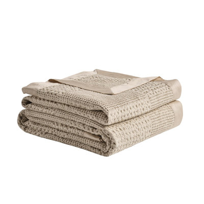 Lightweight Cotton Waffle Weave Blanket with Cotton Sateen Border