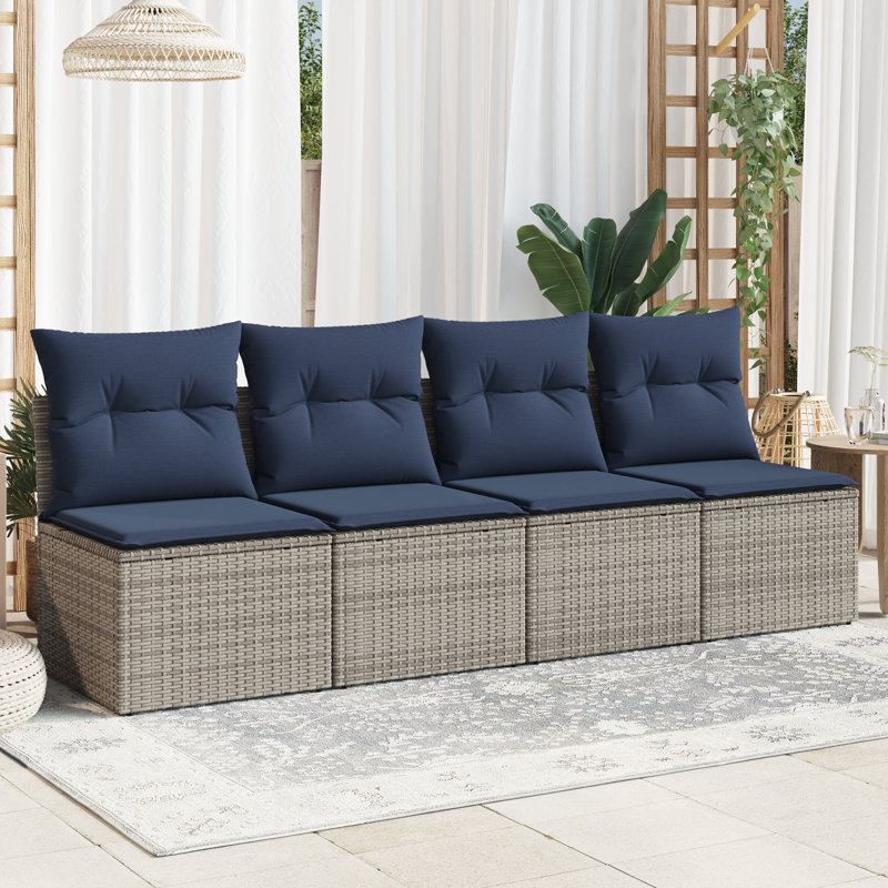 vidaXL Garden Sofa with Cushion Grey 227 x 62 x 69 cm Poly Rattan