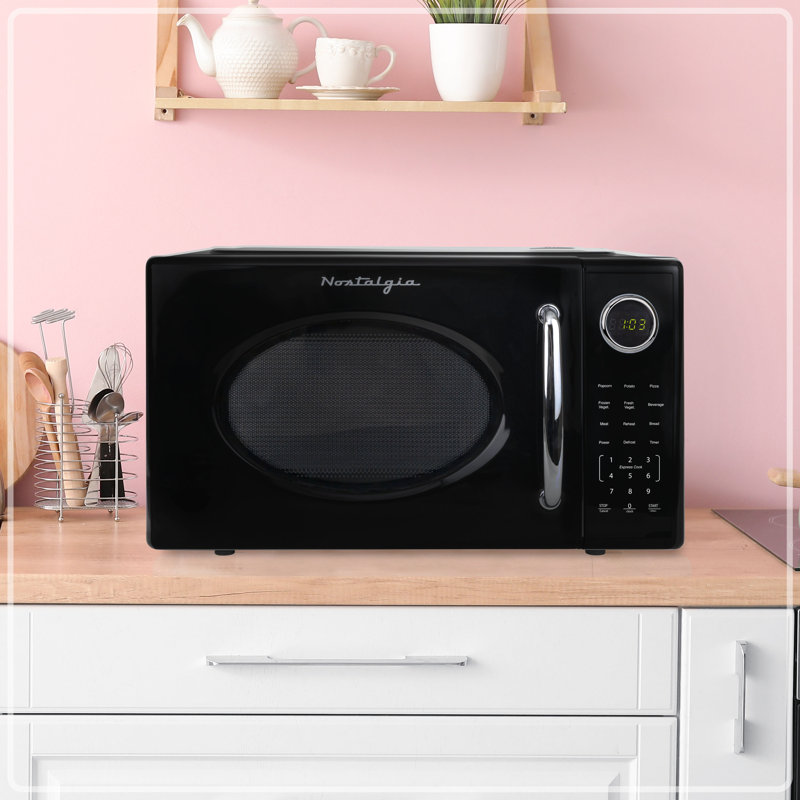 Retro 1.1 Cu Ft Countertop Microwave, Black, Black