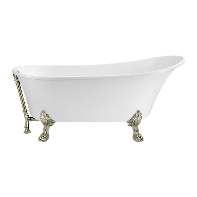 55" Streamline Clawfoot Soaking Acrylic Bathtub, Brushed Nickel, Brushed Nickel