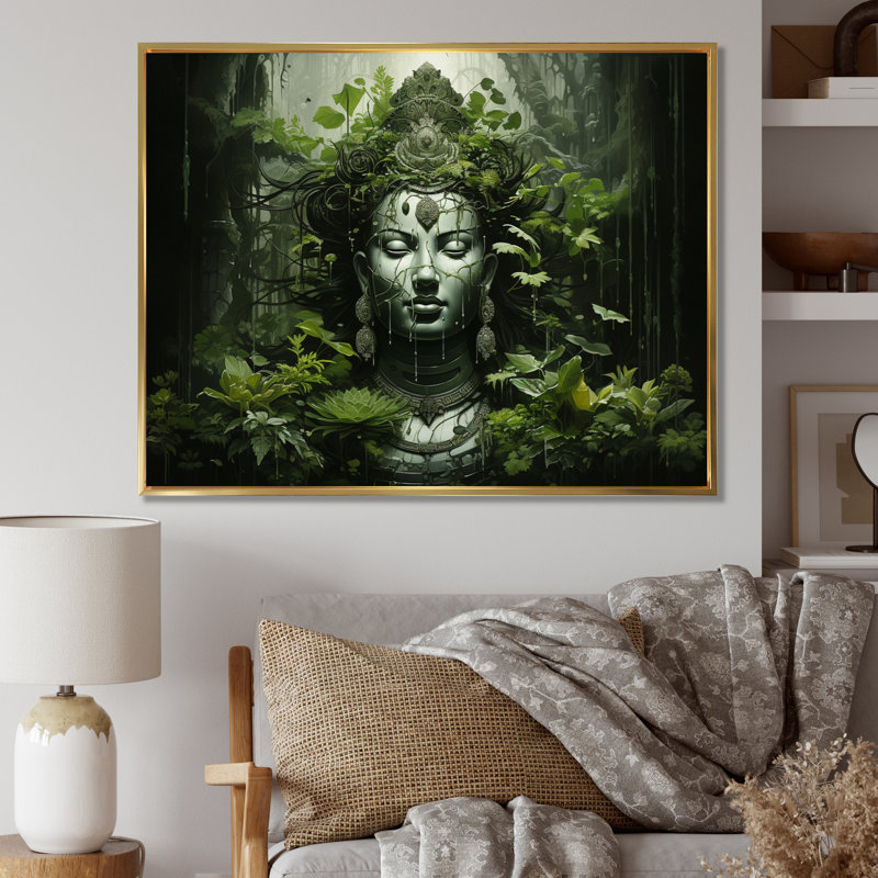 «Buddhism Sacred Mantra II», reproduction d'art sur toile, Cadre flottant doré, H 12 po x l 20 po x P 1 po