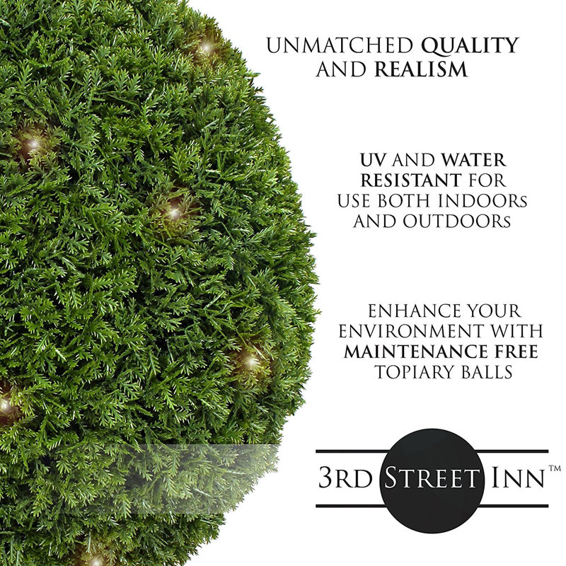 15" Green Plastic Lighted Outdoor Topiary Ball