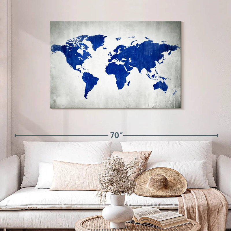 Carte du monde Aliaz en bleu, H 30 po x l 45 po