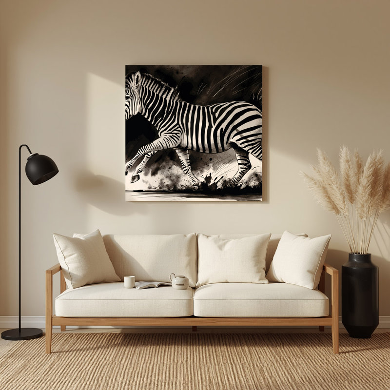 Faune plaine zébrée, art mural en métal noir, H 16 po x l 16 po
