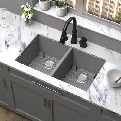 31'' L Double Bowl Granite Kitchen Sink