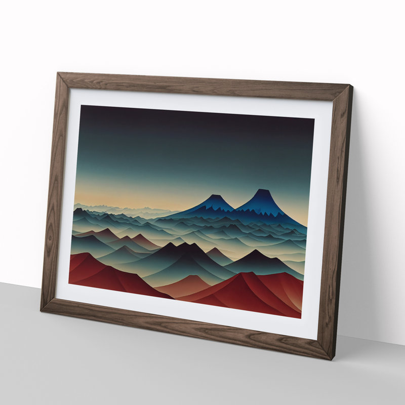 Fearless Japanese Mountains - Single Picture Frame Print, 25cm H x 34cm W x 2cm D, Walnut