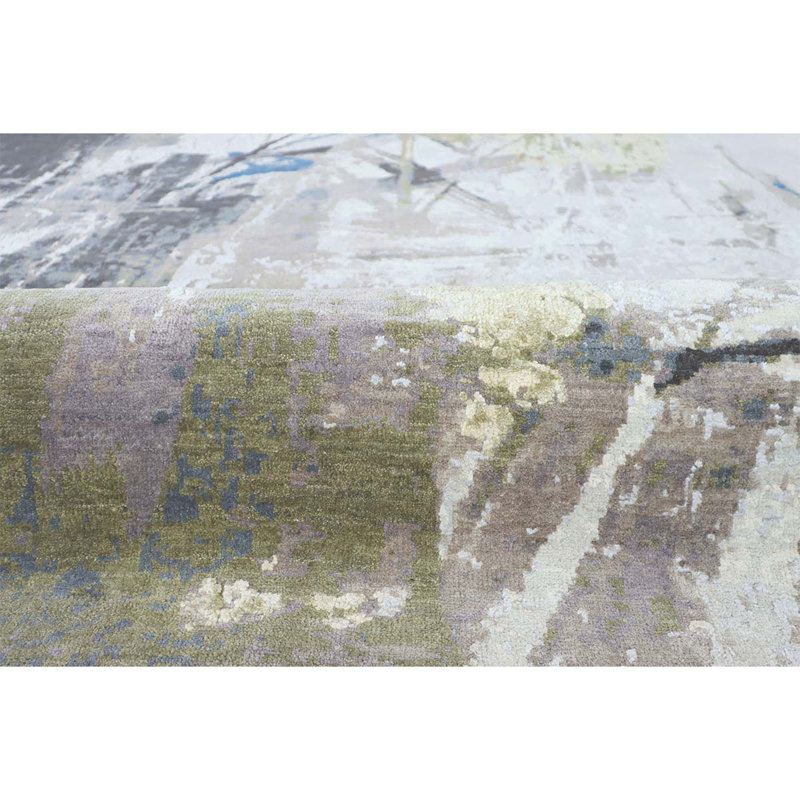Handmade Silk and Wool Abstract Area Rug, Rectangle 8' x 10'