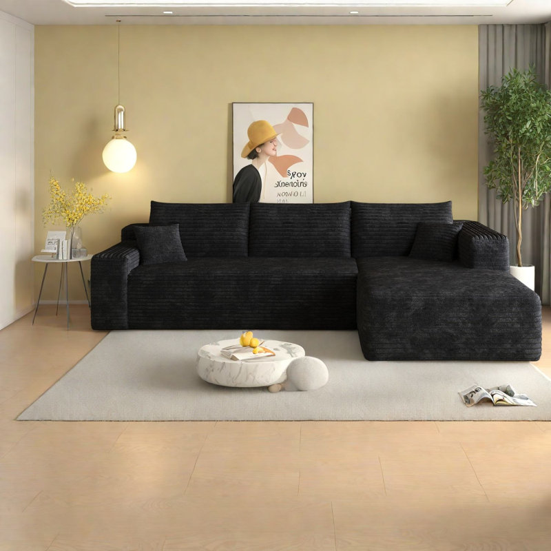 Canapé modulaire en velours côtelé de 103 po sans assemblage, sans assemblage, noir moderne