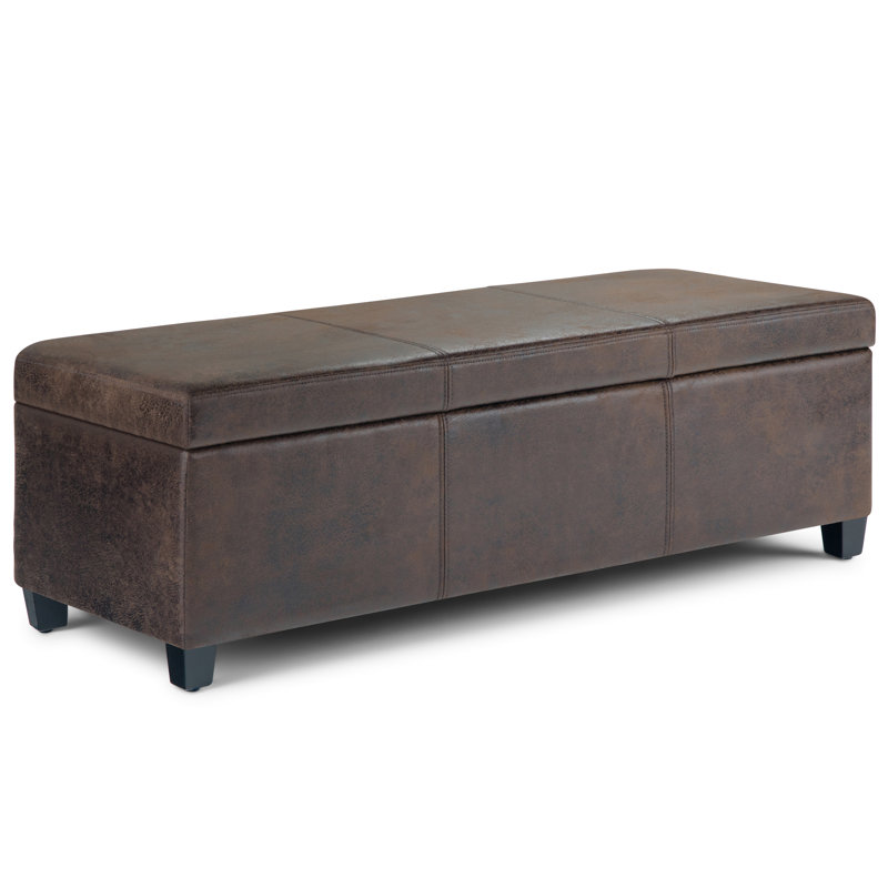 Distressed Brown Faux Leather Storage Ottoman Bench