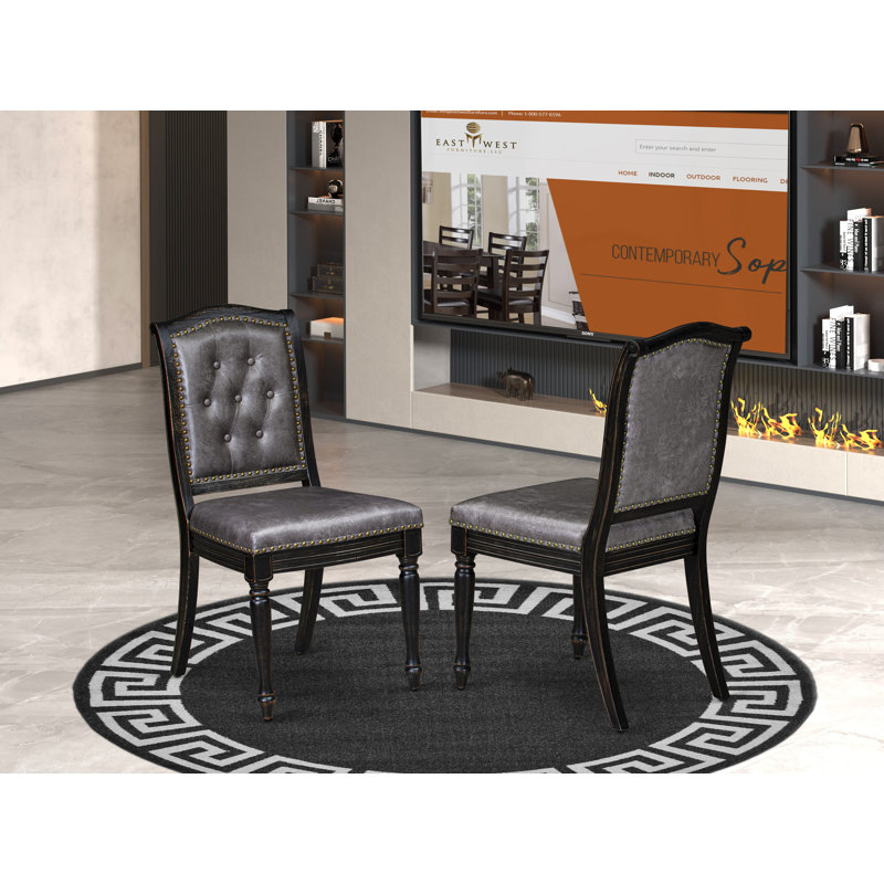 Ensemble de 2 chaises de salle à manger avec tissu en polyester gris foncé Parson, noir sablé, Sablage au jet noir