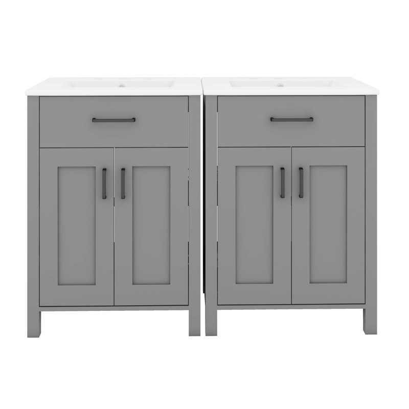 Meuble-lavabo moderne de 48 pouces avec lavabo en céramique, tiroir rabattable, tablettes de porte à double couche