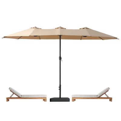 15ft Oversized Outdoor Terrace Umbrella - Beige Sunshade With Base, Uv Resistant Beige Canopy, Joystick Opening And Adjustable Tilt Design, Suitable For Gardens, Poolside, Backyard