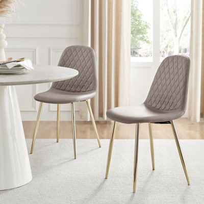 Faux Leather Modern Dining Chairs with Metal Tapered Legs & Diamond Stitching