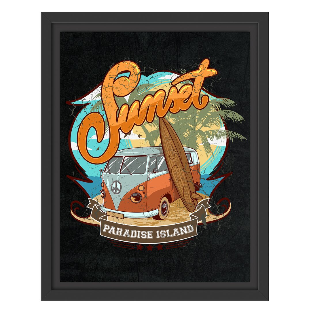 Gerahmtes Wandbild Sunset-Paradise-Island in Schwarz