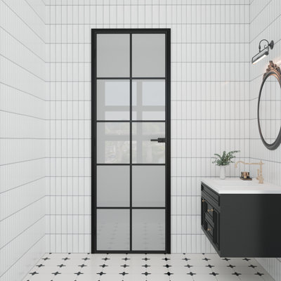 Panneau de porte intérieur en verre givré Aluminun 10-Lite avec cadre et bouton Aluminun