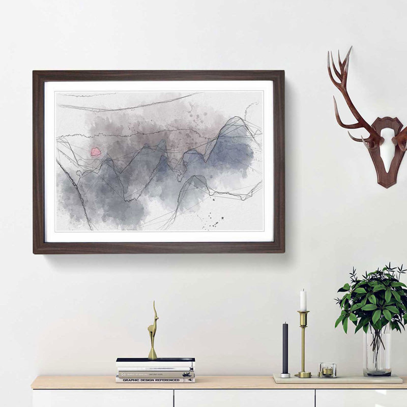 Behind the Mountains in China in Abstract - Picture Frame Graphic Art Print, Walnut Framed, 27cm H x 36cm W x 2cm D