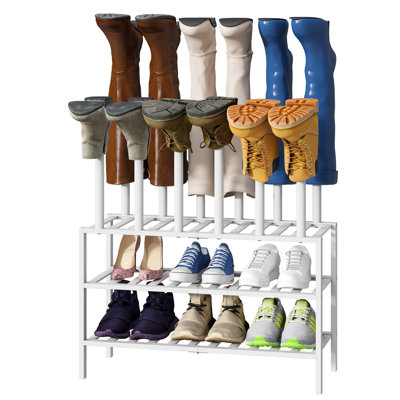 Boot Rack Organizer Tall Boots with Shoe Rack for Closet, Bamboo Wood Shoe Shelf Storage Organizer for Entryway,(White)