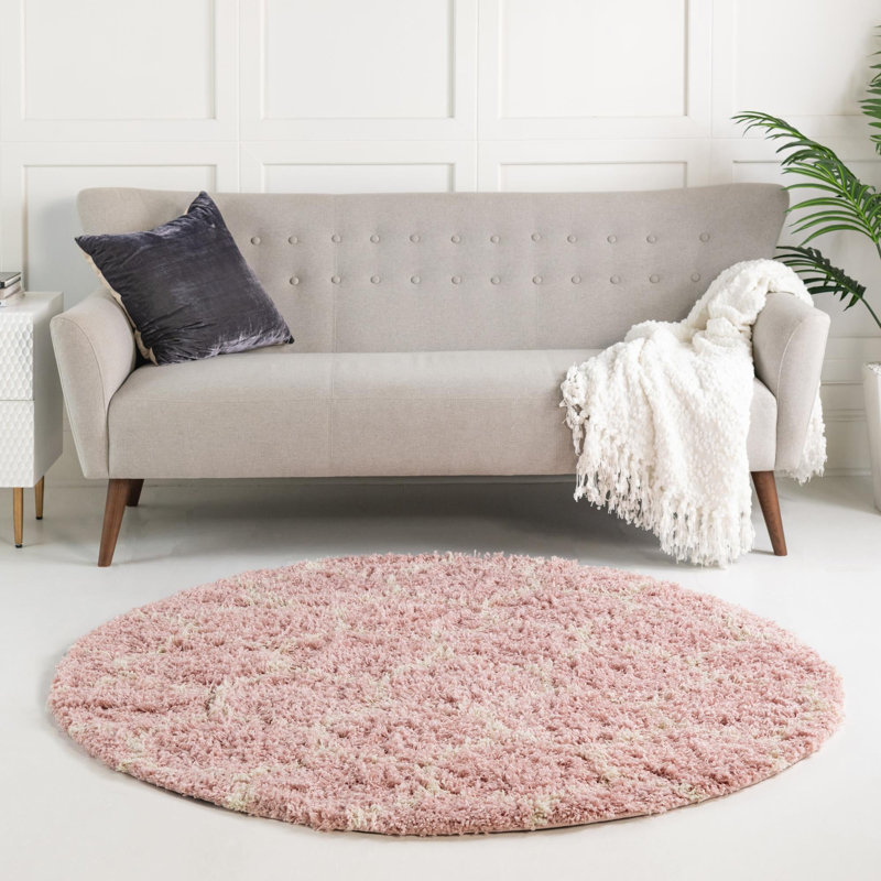 Tapis à poils longs rubis rose clair Rugs.com, Rond 3 pi 3 po