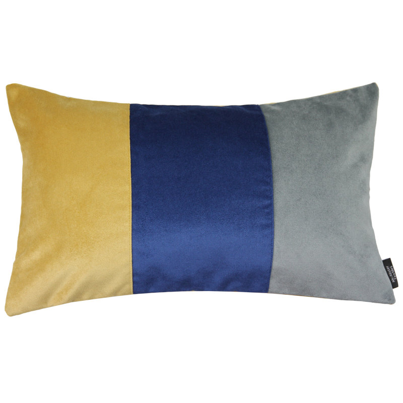 Epicurus Patchwork Rectangular Cushion, 30 x 50cm, Ochre/Navy Blue