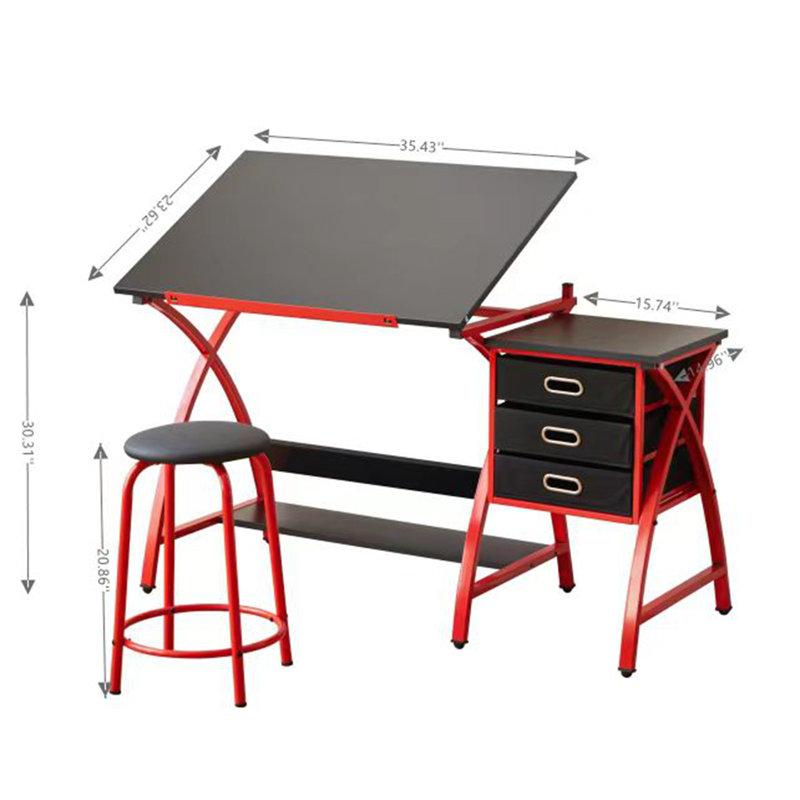 drafting table with stool, Red