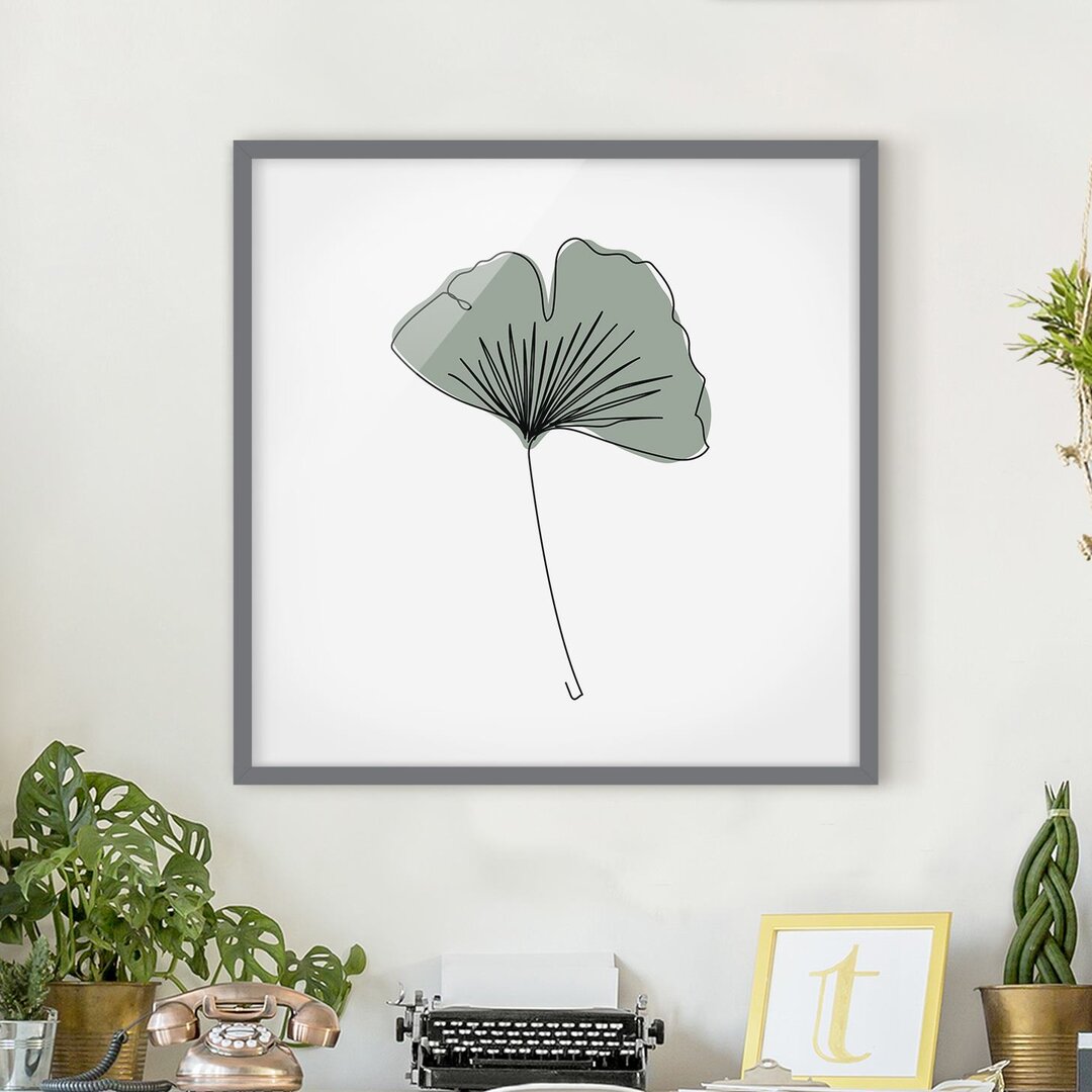 Gerahmter Grafikdruck Gingko Leaf Line Art