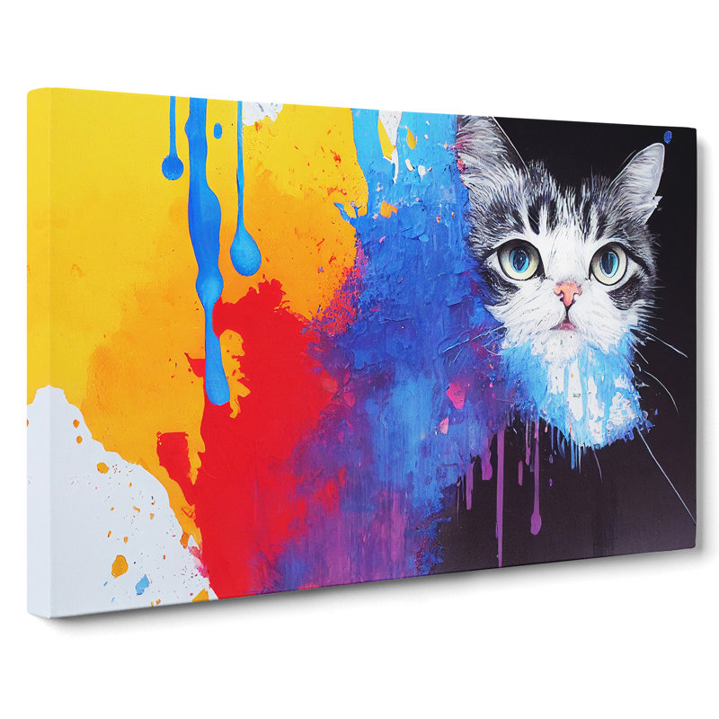 Cat In Paint Abstract - Wrapped Canvas, 35cm H x 50cm W x 3cm D
