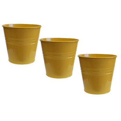 Enameled Galvanized Steel Planter For 6.5" Plants. Set Of Three