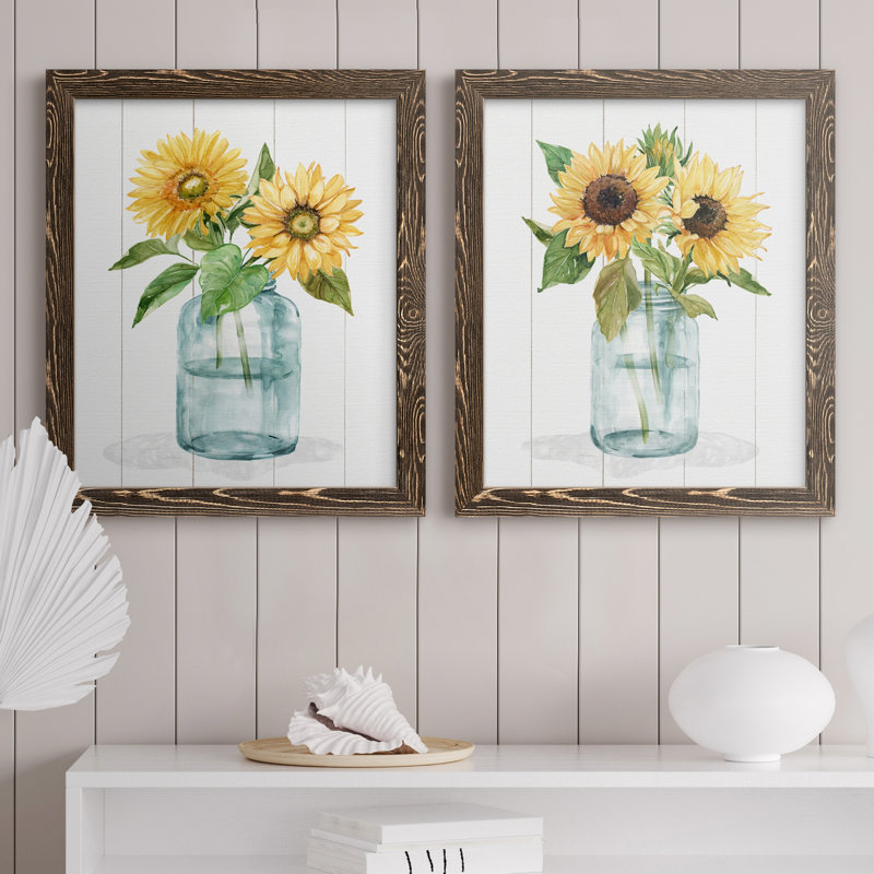 Sunny Day I - Ensemble de 2 peintures sur toiles encadrées, Noyer, H 37,5 po x l 55 po x P 1,5 po
