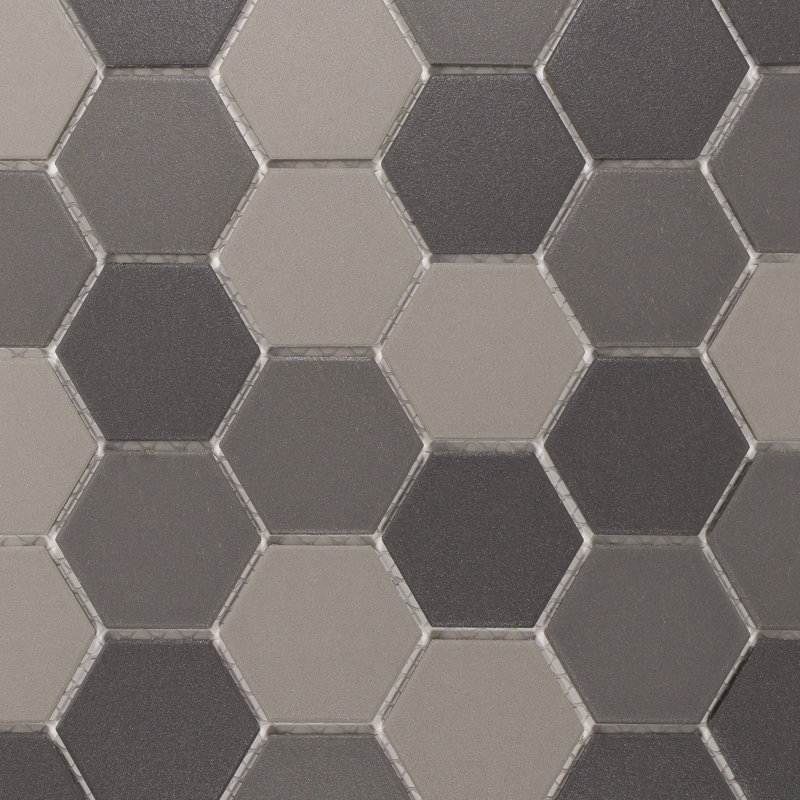 Sage 2" x 2" Hexagon Porcelain Matte Mosaic Tile, Dark Gray
