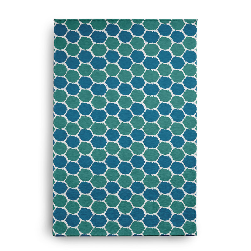 Tapis intérieur / extérieur en chenille tissé à la machine géométrique bleu, Rectangle 2 pi x 3 pi