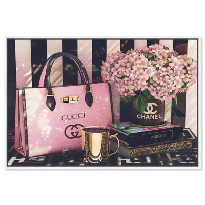 Pink Purse Books and Flowers Canvas Fashion Art Prints by Art Remedy