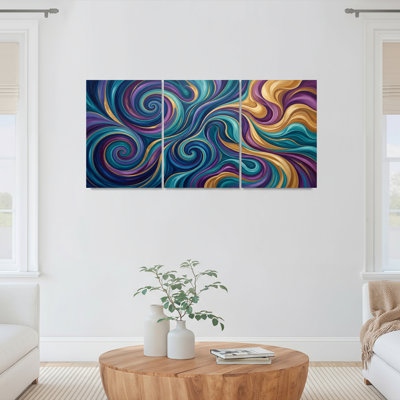 Abstract Swirls And Waves Canvas Wrapped Wall Art Set Of 3 For Living Room Bedroom Or Office Decor