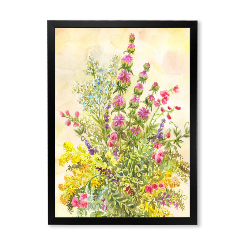 Bouquet de fleurs sauvages en fleurs - Art sur toile traditionnel, H 20 po x l 12 po x P 1 po, Cadre photo noir