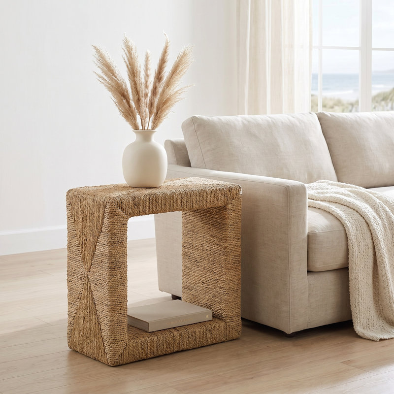 Colston Natural Seagrass Cube Accent End Table